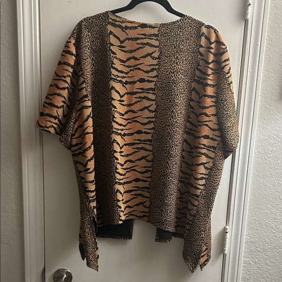 Animal Print Open Front Tan & Black Short Sleeve Vintage Cardigan - Picture 5 of 6